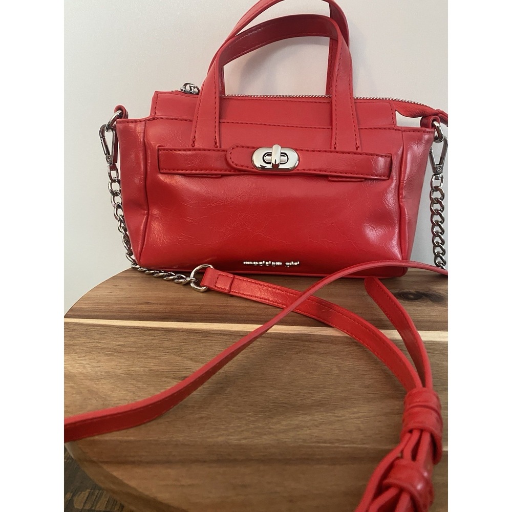 Madden Girl Cathc Crinkle Satchel Red Y2K Removable Crossbody Strap Faux Leather